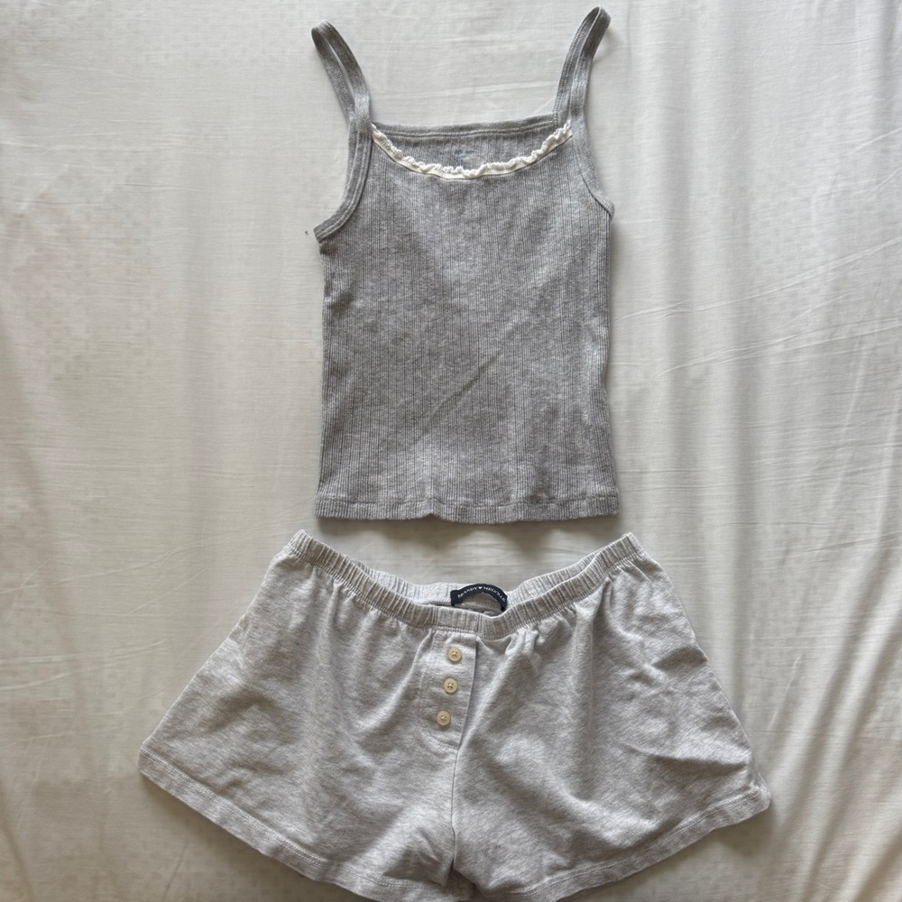 Brandy Melville Gray Pajama Set with Lace Trim